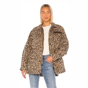 Free People Seize the Day Leopard Denim Utility Jacket Medium